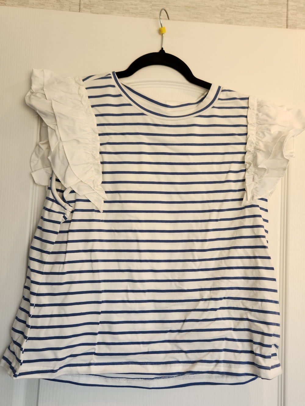 JODIFL White Top with Blue Stripes and Ruffle Sleeves M BNWT